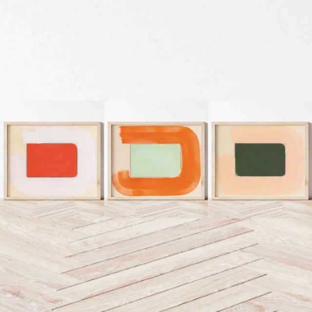 Abstract Bold Abstract Color Field Art Prints | Green, Orange and Red Art Prints | Set of 3, 30 X 38 Prints, Wood Frames For Sale - Image 3 of 6