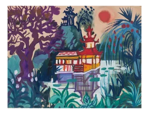 Jean,Raymond Delpech , Tropical Landscape , Original Watercolor Drawing by Jean Delpech , 1960s