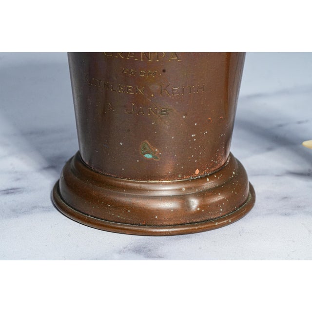 Metal Neat Antique English Copper Boar Handle Hunting Trophy Cup For Sale - Image 7 of 13