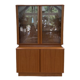 1970s Nordic Furniture Danish Modern Teak Glass Lighted Hutch Cabinet For Sale