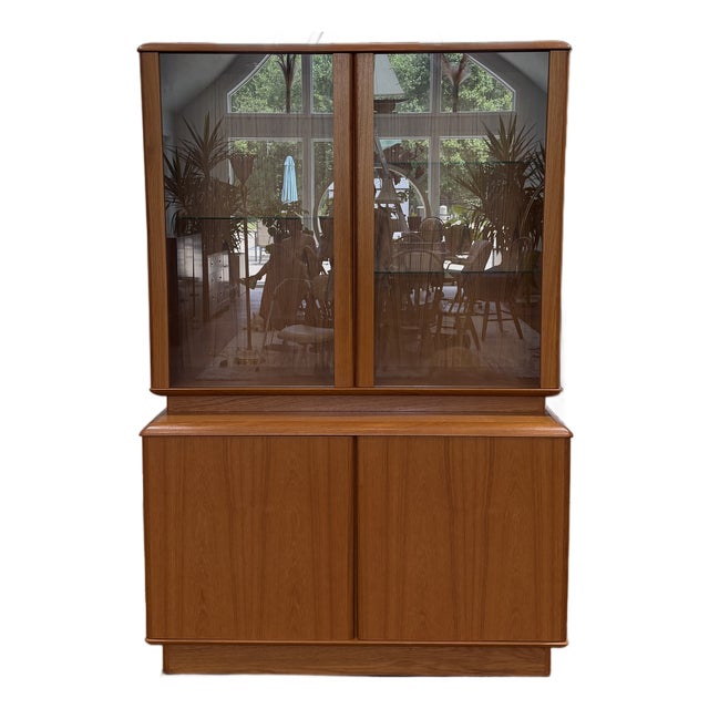 1970s Nordic Furniture Danish Modern Teak Glass Lighted Hutch Cabinet For Sale