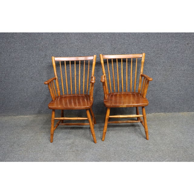 L. & j.g. Stickley Solid Cherry Fan Back Windsor Armchairs, Pair For Sale - Image 13 of 15