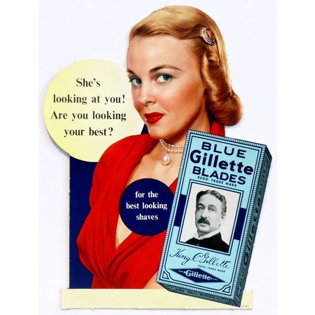1940s Gillette Advertisement Point of Sale Cardboard - Blue Gillette Blades For Sale - Image 4 of 4