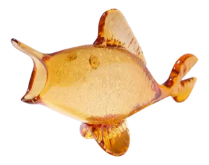 Amber Blown Crackle Glass Fish Sculpture by Rainbow Glass