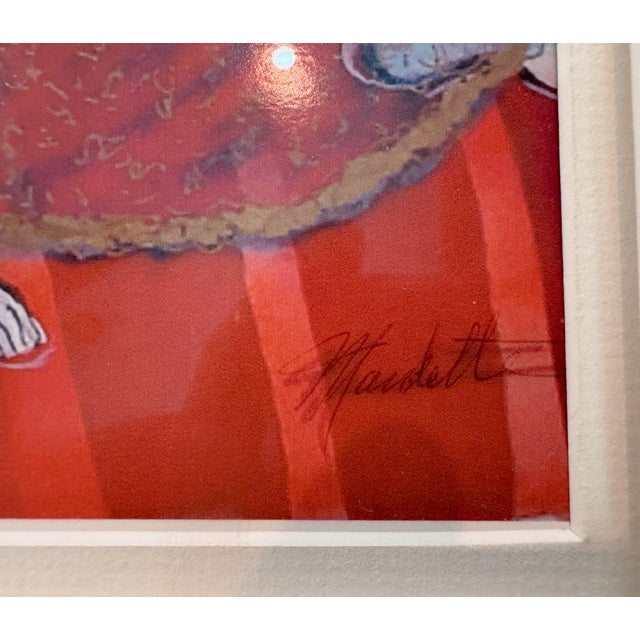 Postmodern Red-Haired Woman With Cat – Framed Decorative Print Signed “Mardette H.” For Sale - Image 3 of 3