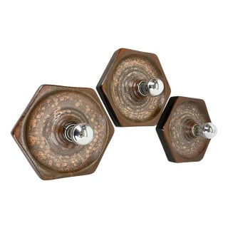 Brown Ceramic Sputnik Wall Lights from Pan Keramik, Germany, 1970s, Set of 3 For Sale