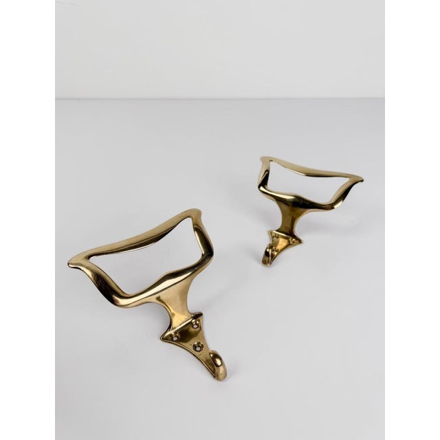 Osvaldo Borsani Mid-Century Modern Italian Brass Wall Coat Hooks in the style of Osvaldo Borsani, 1950s, Set of 2 For Sale - Image 4 of 18
