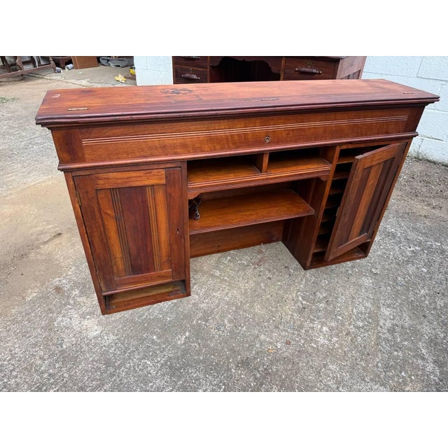 Antique Victorian Art. & Craft Style Writing Table Executive Desk With Hutch For Sale - Image 4 of 18
