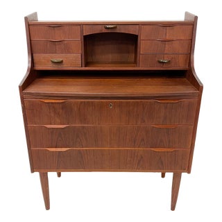 1960s Teak Secretary Desk Dresser Vanity With Mirror Danish Modern For Sale