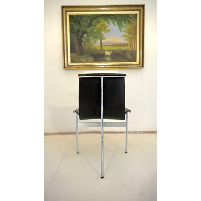 1950s Set of 8, 1952 Attributed to Katavolos T-Chairs, Chrome & Black Leather Sling Chair, Mid Century Modern For Sale - Image 5 of 7