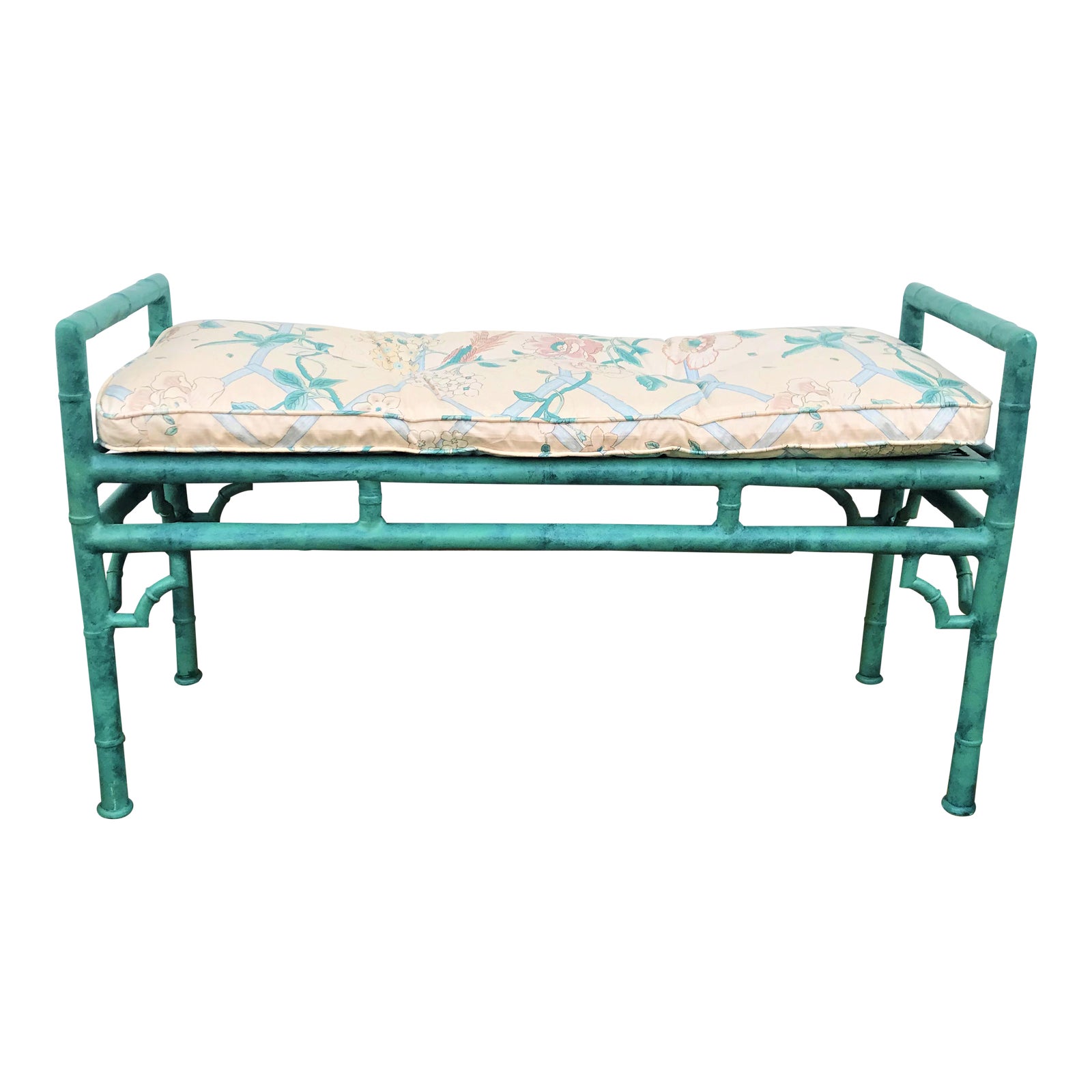 Vintage Faux Bamboo Metal Bench With Cushion Chairish