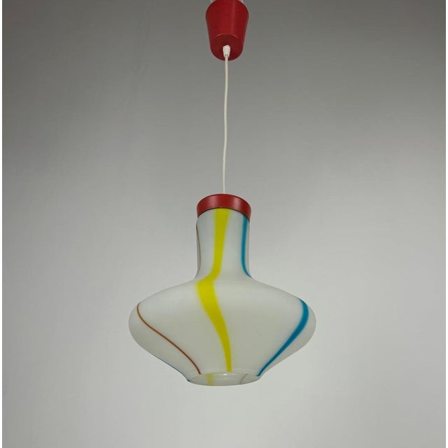 Opaline Glass Pendant Lamp from Stilnovo, Italy, 1960s, in Very Good conditions. Designed 1960 to 1969 This piece is...
