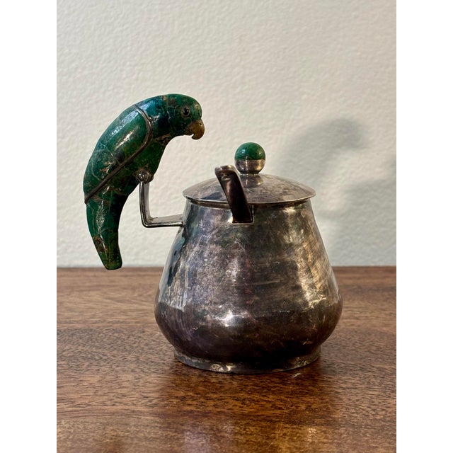 Vintage Los Castillo Silver Plate Parrot Sugar Dish, Malachite Stone For Sale - Image 10 of 11