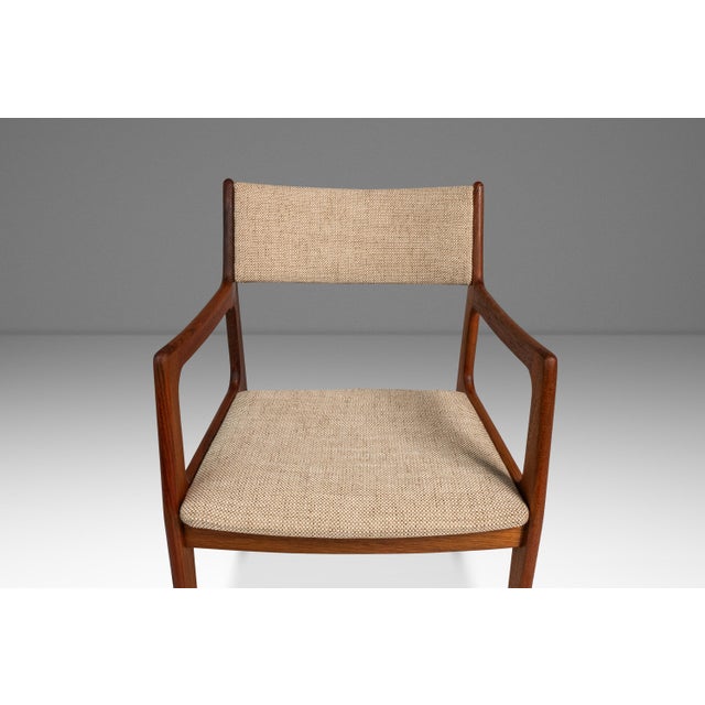 Restored Mid-Century Scandinavian Modern Arm Chair in Solid Teak & New Fabric in the Manner of D-Scan, C. 1970's For Sale - Image 9 of 18