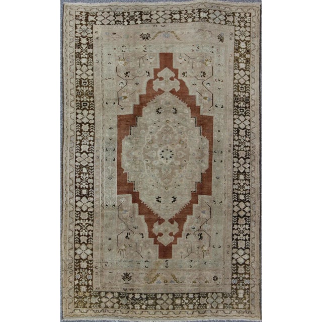 Vintage Turkish Oushak Rug With Geometric Central Medallion in Earth Tones For Sale - Image 9 of 9