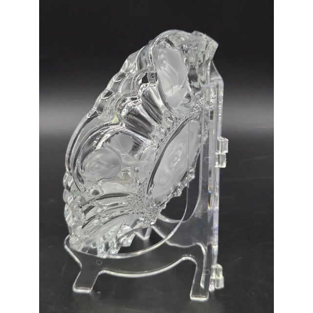 Mid 20th Century Vintage Clear Glass Rose Etched Vanity Trinket Dish- Scalloped Edges For Sale - Image 5 of 18