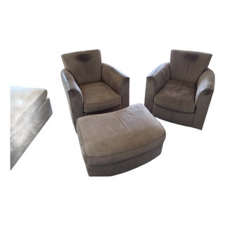 1990s Donghia John Hutton Leather Chairs and Ottoman For Sale
