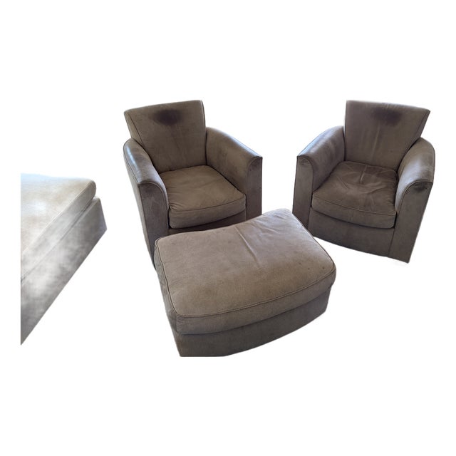 1990s Donghia John Hutton Leather Chairs and Ottoman For Sale