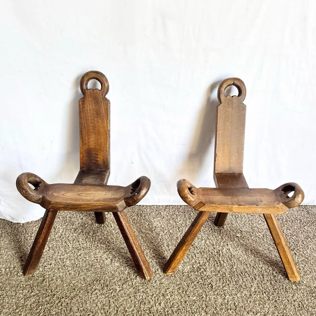 Early 20th Century Vintage Handmade Wooden Birthing Chairs – A Pair For Sale - Image 5 of 9