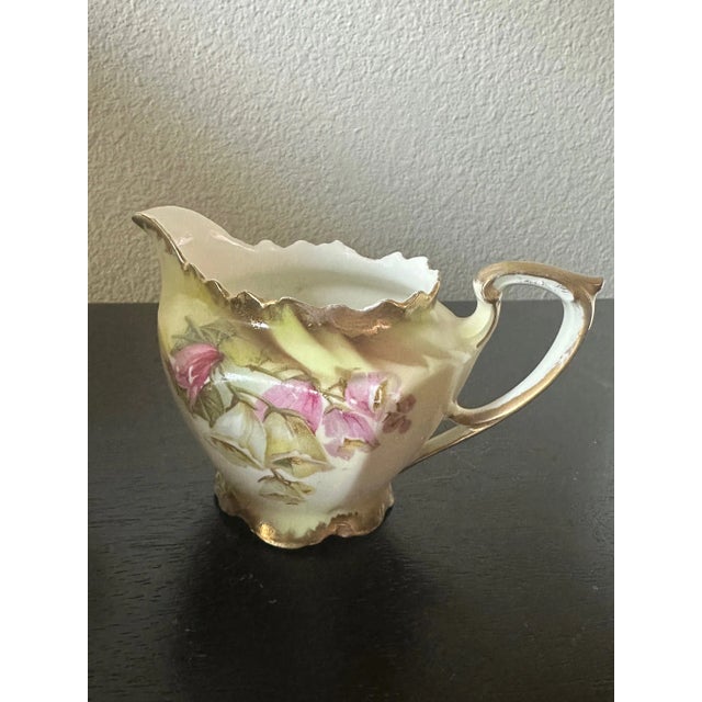 Victorian Antique Rs Prussia Reinhold Schlegelmilch Porcelain Floral Creamer & Sugar Bowl With Lid For Sale - Image 3 of 6