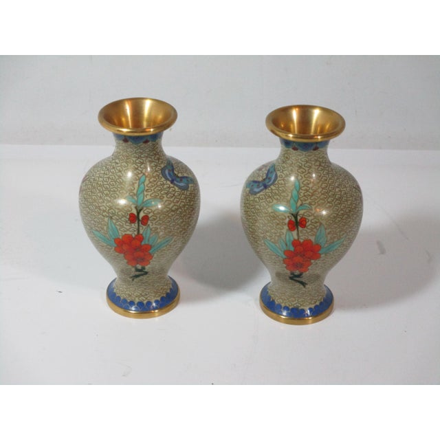 Chinese 1960s Chinese Floral Cloisonne Vases - a Pair For Sale - Image 3 of 7