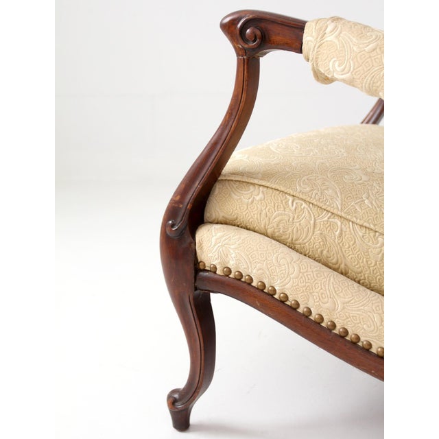 Cream Vintage French Provincial Upholstered Lounge Chair For Sale - Image 8 of 18