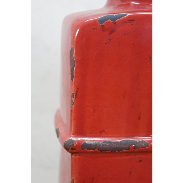 JCPenney Imax Distressed Red Ceramic Lidded Mantel Vase Urn Bottle 18" For Sale - Image 11 of 14