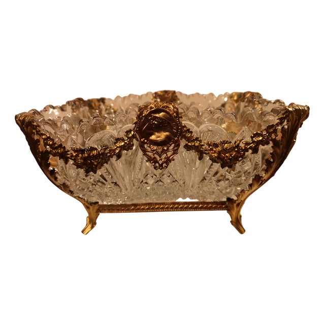 Crystal and Brass Centerpiece Vase For Sale