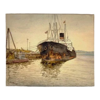 Quebec c.1930 Watercolor Painting "Marine" by a.s. Brodeur For Sale