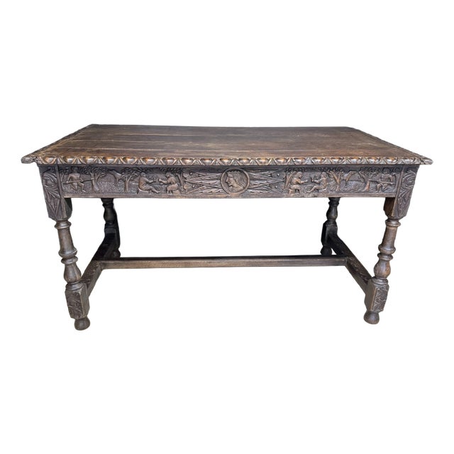 Antique Table in Carved Oak, 1860 For Sale