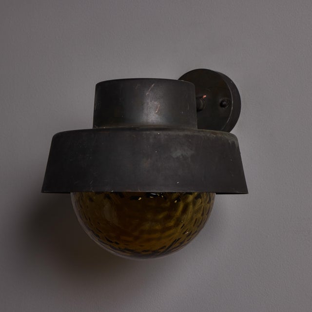 Dark Green 1970s Patinated Metal and Textured Amber Glass Outdoor Sconce Attributed to Hans Agne Jakobsson For Sale - Image 8 of 17