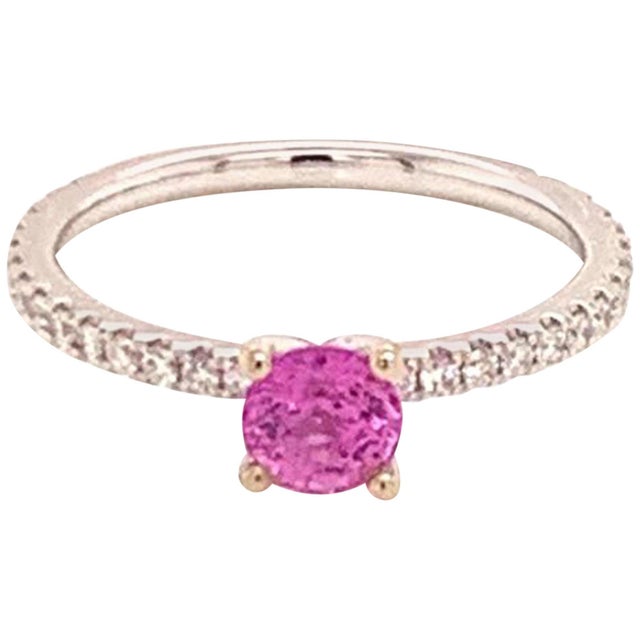 2010s Diamond Tourmaline Rubellite Ring 6.5 18k Gold 1.04 TCW Certified For Sale - Image 5 of 6