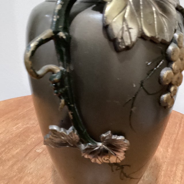 Metal Vintage Japanese Mixed-Metal Bronze Vase With High Relief Applied Grapevine Motif For Sale - Image 7 of 12