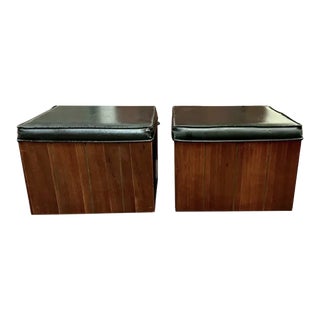 Mid Century Lane Furniture Walnut Ottomans on Casters, Signed, a Pair For Sale