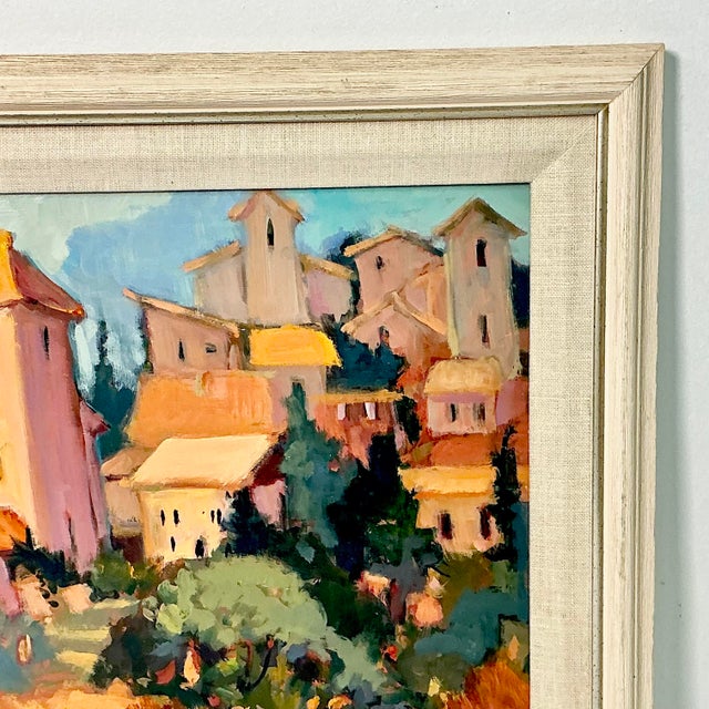 1963 Vintage Impressionist Rustic European Original Oil Painting, ‘Provincial Village’ by Patsy Smith For Sale - Image 6 of 13
