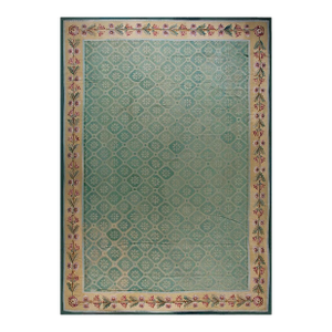 Delictate Border Floral in Empire Style With Green Open Field Antique French Aubusson Rug