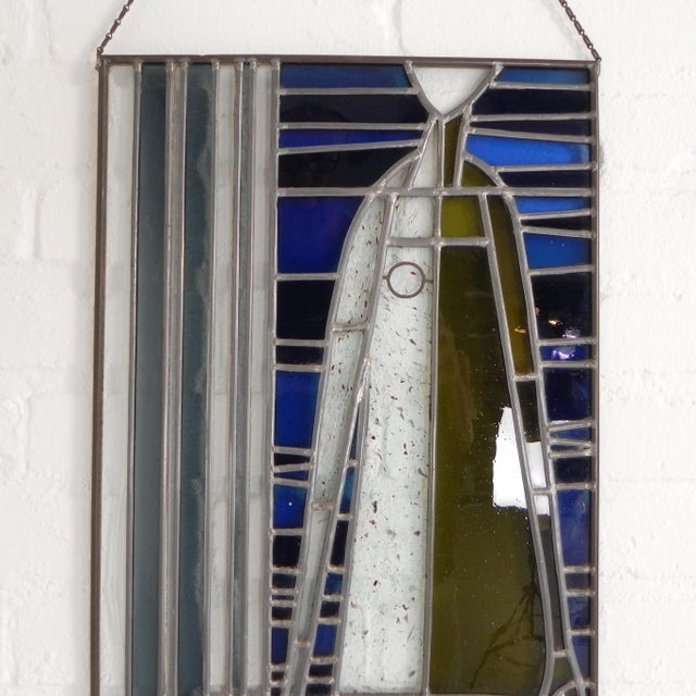 Stained Glass with Image of Man with Weaving Shuttle Vichte, 1950s For Sale - Image 8 of 12