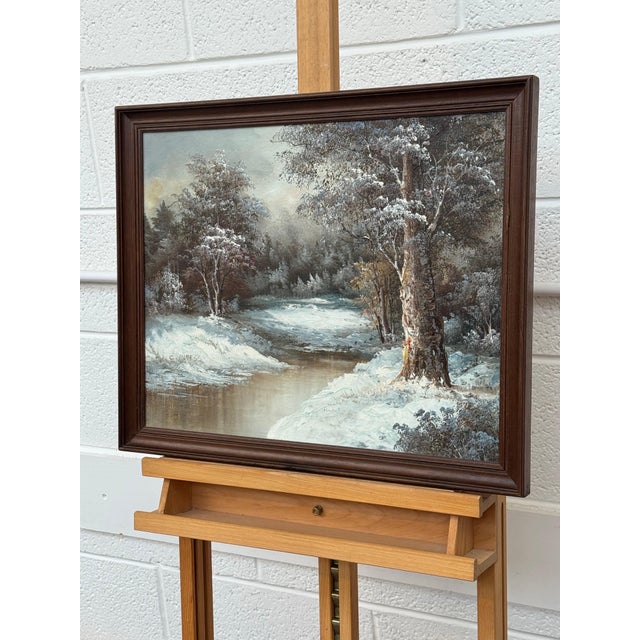 Winter Forest Landscape - Antique Oil Painting by 19th Century American Artist 1920 Circa For Sale - Image 14 of 18