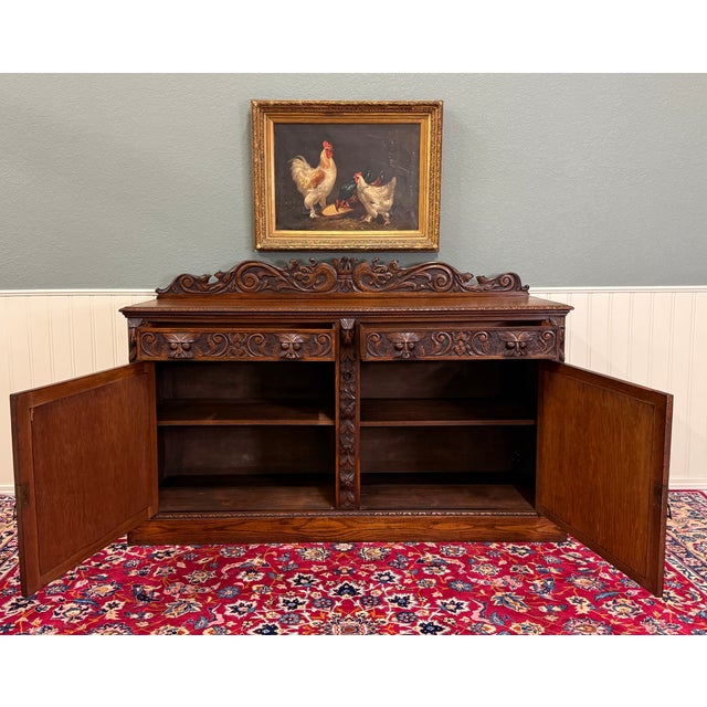 Antique Renaissance Revival French Server Sideboard Buffet Cabinet Oak 19c For Sale - Image 13 of 18