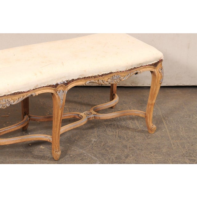 Wood Mid 20th Century 4 Ft French Long Bench, All Sides Carved For Sale - Image 7 of 10