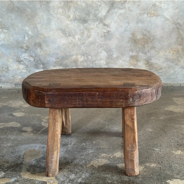Small Wabi-Sabi Oval Teak Occasional Stool For Sale - Image 11 of 18