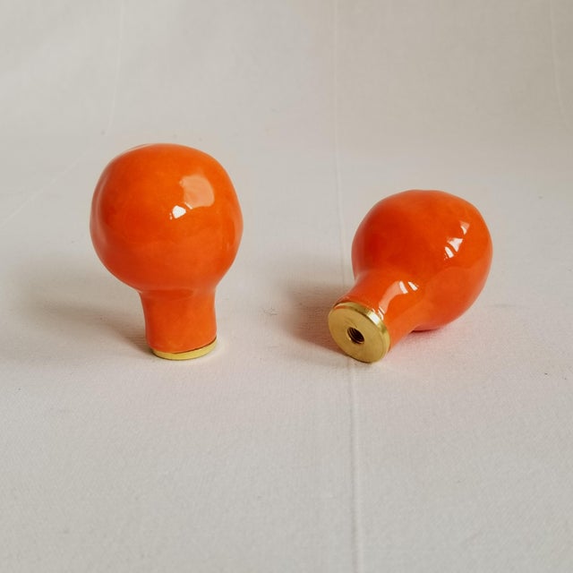 Large Modern Orange Ceramic Finials - a Pair For Sale - Image 4 of 4