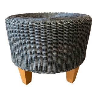1960s Woven Wicker Bamboo Ottoman For Sale