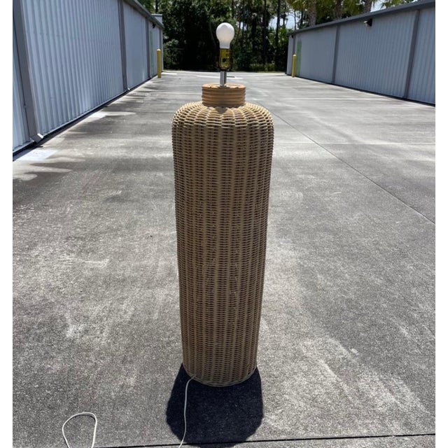 Wood Coastal Woven Wicker Vessel Floor Lamp For Sale - Image 7 of 8