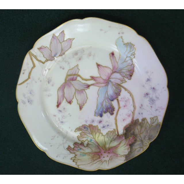 Early 20th Century Dessert Plate H&Co Heinrich Selb Bavaria Hand Painted Watercolor Pink & Purple For Sale - Image 11 of 12