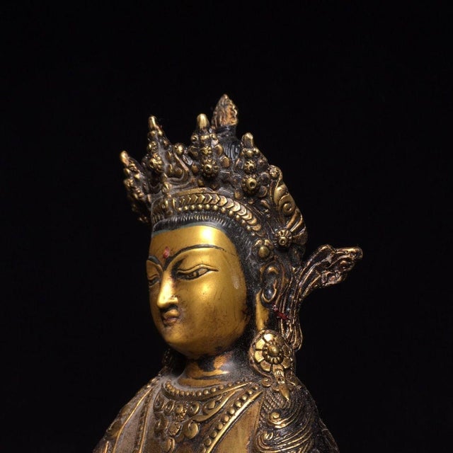 Vintage Gilt Bronze Ksitigarbha Bodhisattva Statue Buddhist Deity 12.2" For Sale In Los Angeles - Image 6 of 9
