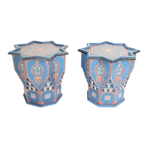 Late 20th Century Moorish Star Shape Blue Side Tables - Set of 2