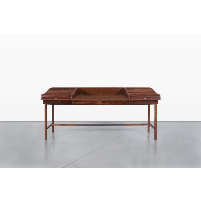 Sienna Vintage Rosewood Tambour Door Desk by Edward Wormley for Dunbar, 1950s For Sale - Image 8 of 15