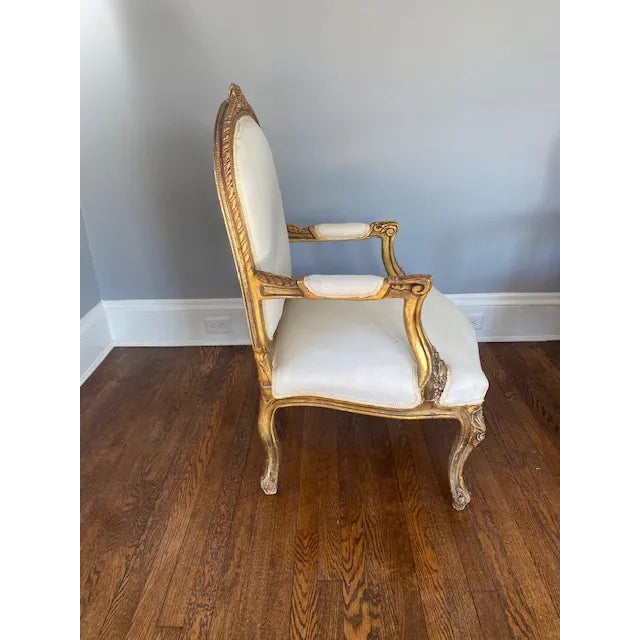 Vintage French Gilt Fauteuil Armchairs - A Pair For Sale - Image 4 of 9