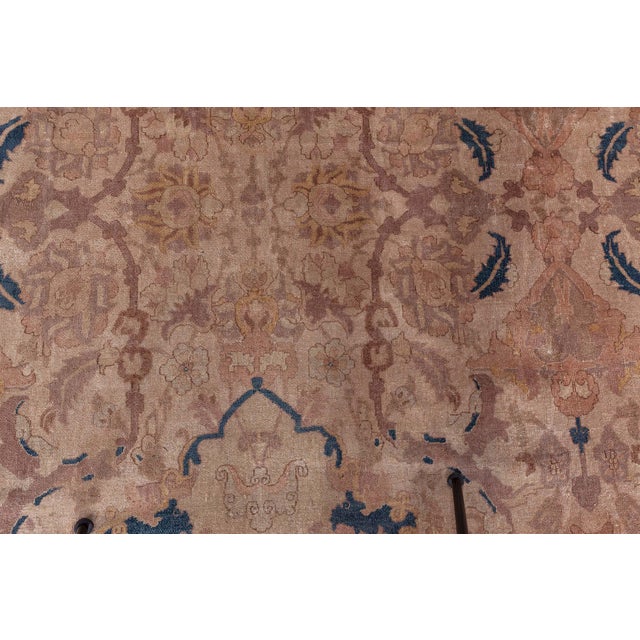 Beige Antique Indian Bold Handmade Wool Rug For Sale - Image 8 of 9